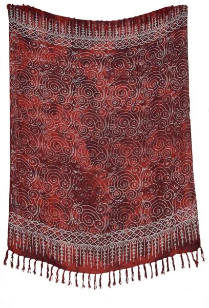 Rot weisser Sarong, balinesische Batik Spiralen Muster